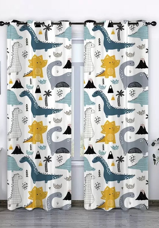 Omilion Fun Dinosaur-Themed Kids' Curtains - Set of 2 (70x100cm Each)