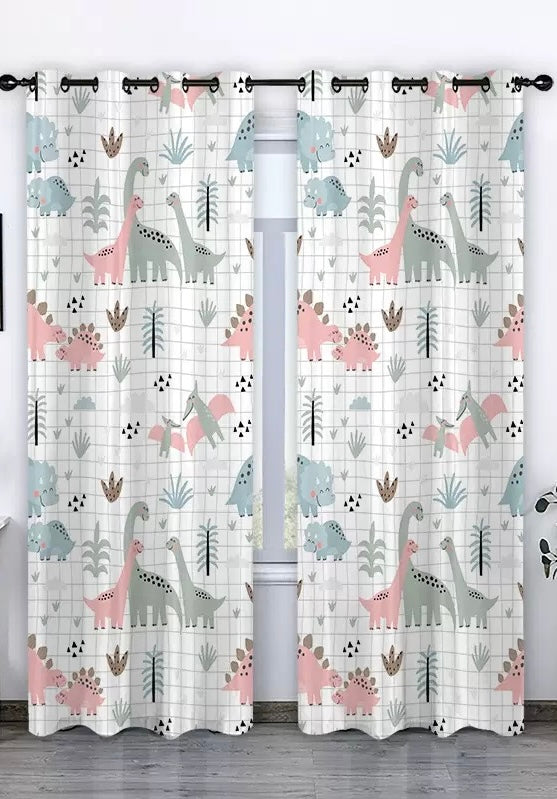 Omilion Fun Dinosaur-Themed Kids' Curtains - Set of 2 (70x100cm Each)