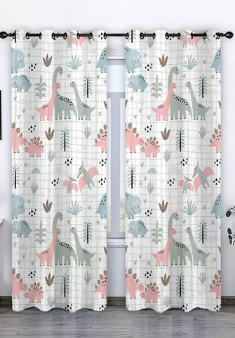 Omilion Fun Dinosaur-Themed Kids' Curtains - Set of 2 (70x100cm Each)
