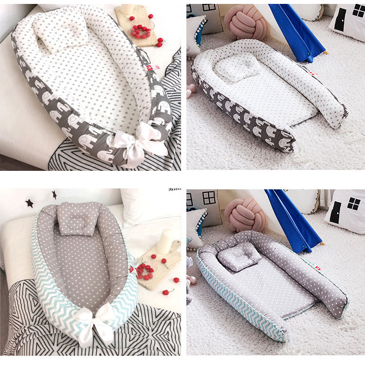 Baby Nest Bed with Pillow 85*50cm Portable Crib Travel Bed Infant